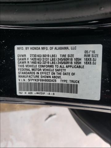 2017 HONDA RIDGELINE 5FPYK3F69HB003428