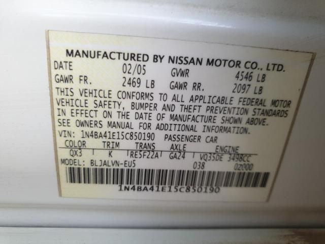 VIN: 1N4BA41E15C850190 Auction: COPART UAE Lot: 53510071 Location: DUBAI INDUSTRIAL CITY - DUBAI 1N4BA41E15C850190 NISSAN MAXIMA SE 2005 WHITE Photo 11
