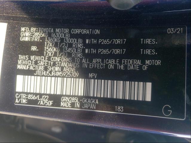2021 TOYOTA 4RUNNER VE JTEHU5JR4M5925709
