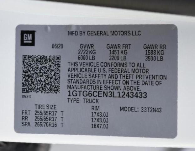 2020 GMC CANYON SLE 1GTG6CEN3L1243433