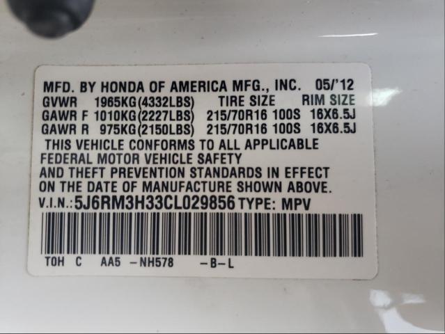 2012 HONDA CR-V LX 5J6RM3H33CL029856