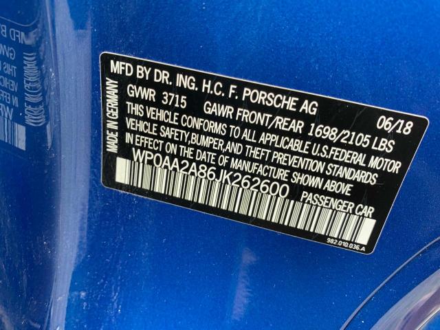 2018 PORSCHE CAYMAN WP0AA2A86JK262600