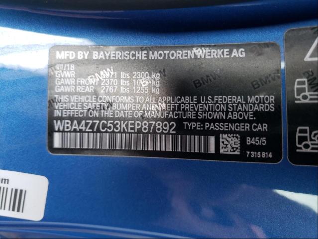 2019 BMW 440XI WBA4Z7C53KEP87892