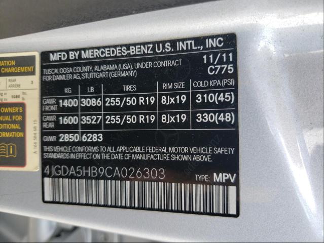 2012 MERCEDES-BENZ ML 350 4MA 4JGDA5HB9CA026303