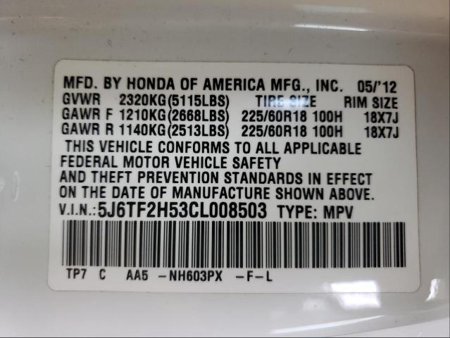 2012 HONDA CROSSTOUR 5J6TF2H53CL008503