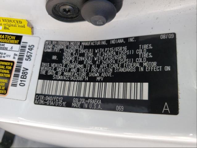 2010 TOYOTA SIENNA CE 5TDKK4CC1AS308714