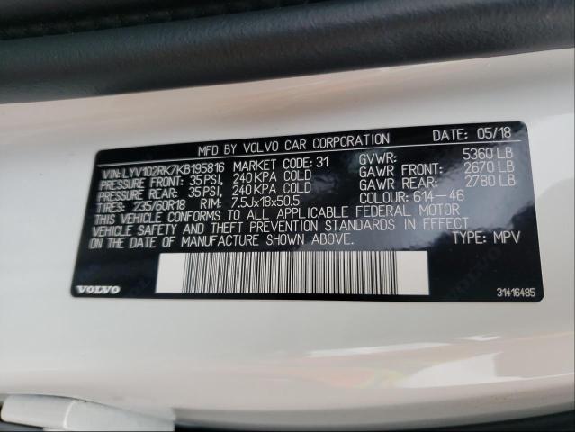 2019 VOLVO XC60 T5 LYV102RK7KB195816