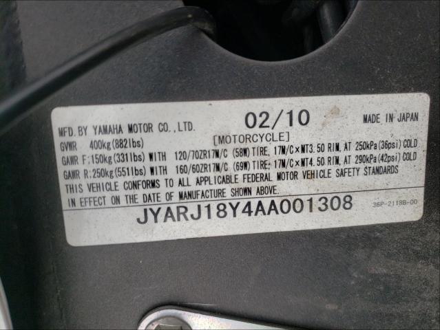 2010 YAMAHA FZ6 JYARJ18Y4AA001308