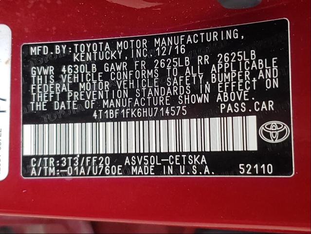 2017 TOYOTA UK 4T1BF1FK6HU714575