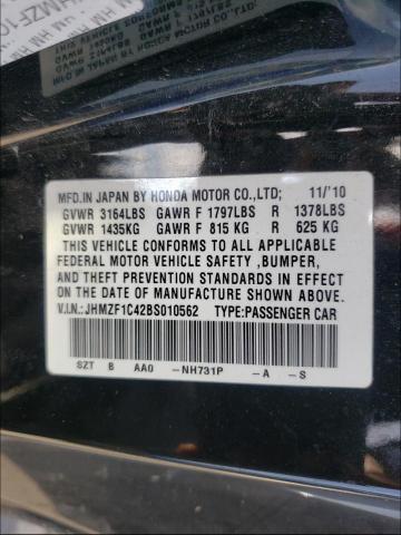 2011 HONDA CR-Z JHMZF1C42BS010562