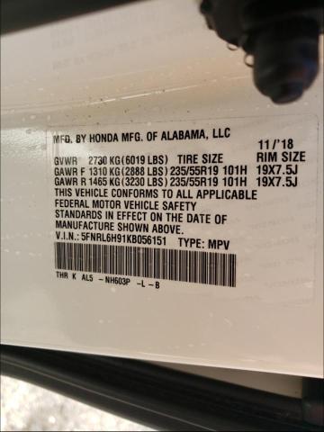 2019 HONDA ODYSSEY EL 5FNRL6H91KB056151