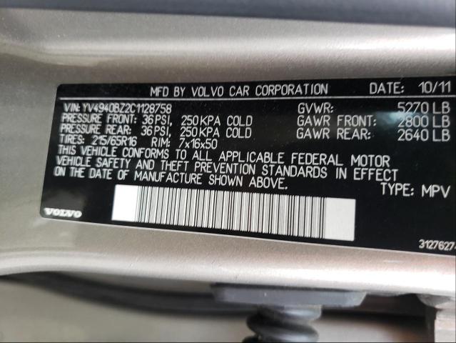 2012 VOLVO XC70 3.2 YV4940BZ2C1128758