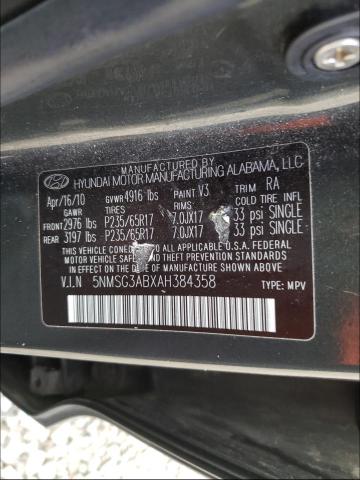 2010 HYUNDAI SANTA FE 5NMSG3ABXAH384358