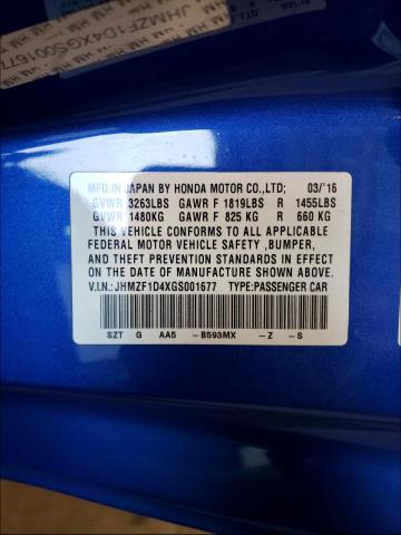 2016 HONDA CR-Z JHMZF1D4XGS001677