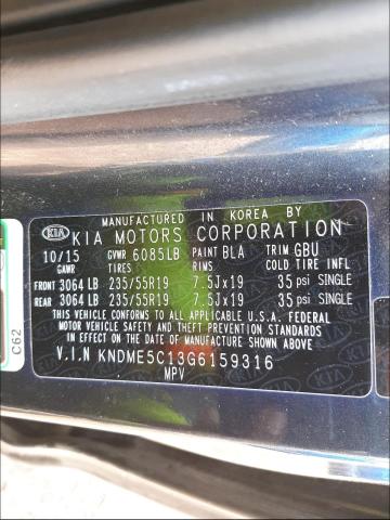 2016 KIA SEDONA SXL KNDME5C13G6159316