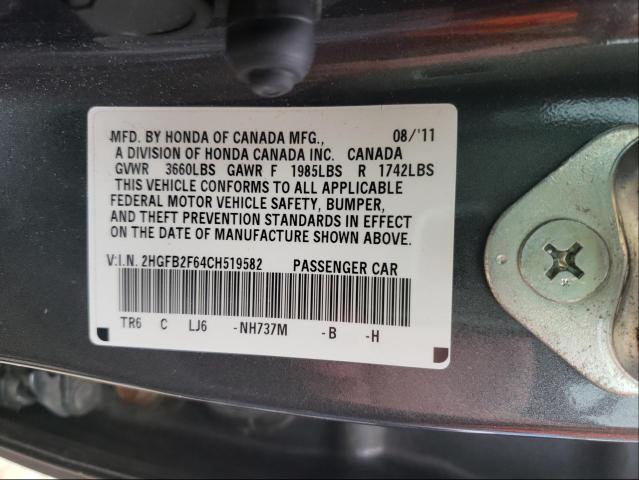 2012 HONDA CIVIC HF 2HGFB2F64CH519582