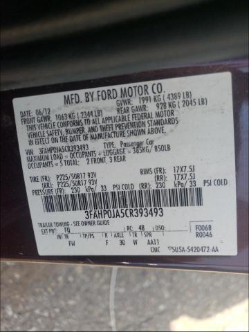 3FAHP0JA5CR393493 Ford Fusion Sel 2012. Фото: 9