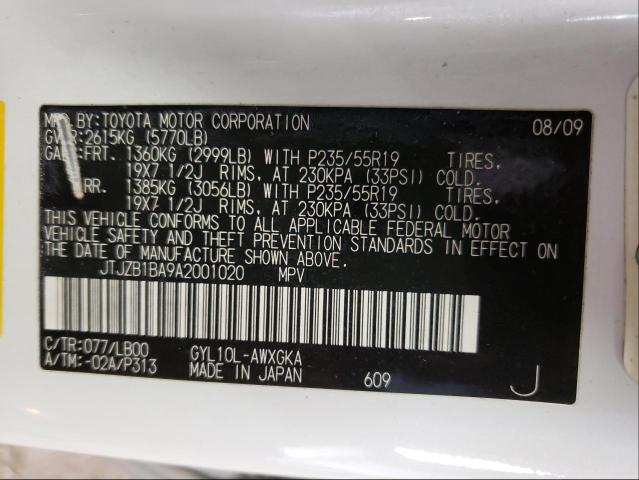 2010 LEXUS RX 450 JTJZB1BA9A2001020