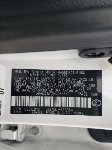 2021 LEXUS ES 350 BAS 58ADZ1B17MU085649