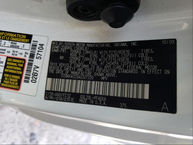 2010 TOYOTA SIENNA CE 5TDKK4CC5AS327220