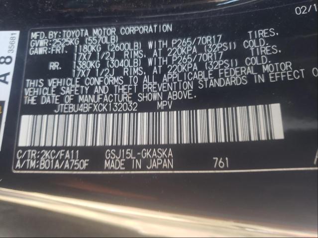 2012 TOYOTA FJ CRUISER JTEBU4BFXCK132032
