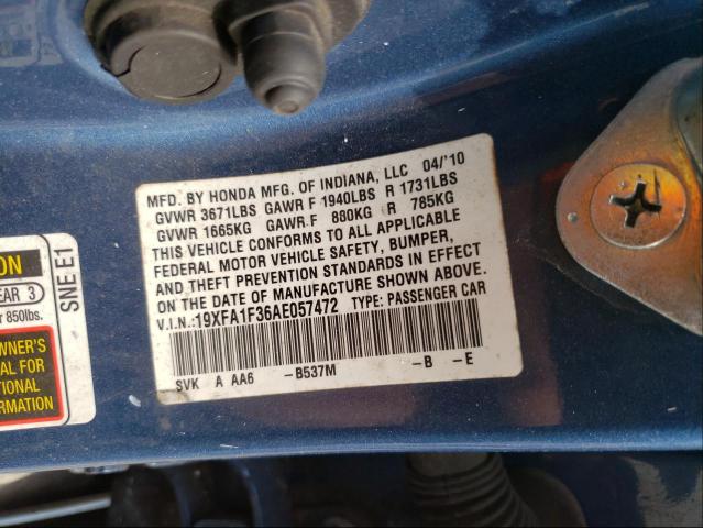 2010 HONDA CIVIC VP 19XFA1F36AE057472
