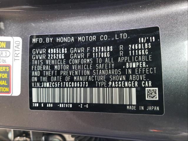 2019 HONDA CLARITY JHMZC5F17KC006373