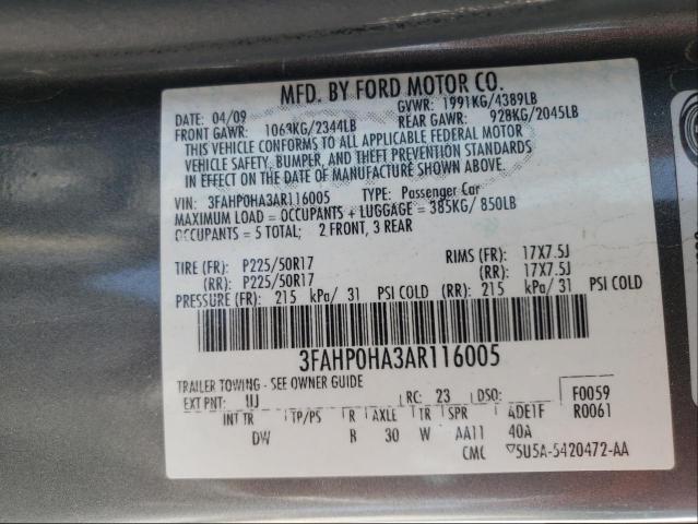 2010 FORD FUSION SE 3FAHP0HA3AR116005