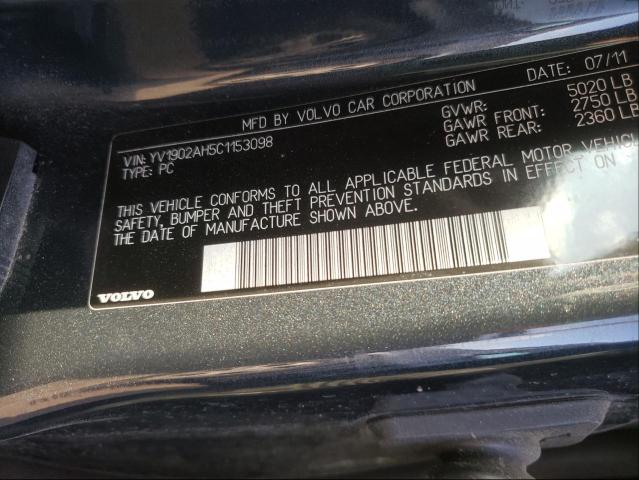 2012 VOLVO S80 T6 YV1902AH5C1153098