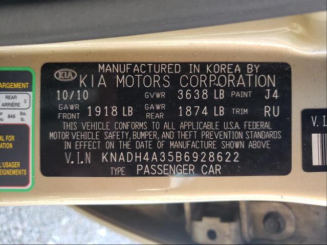 2011 KIA RIO BASE KNADH4A35B6928622