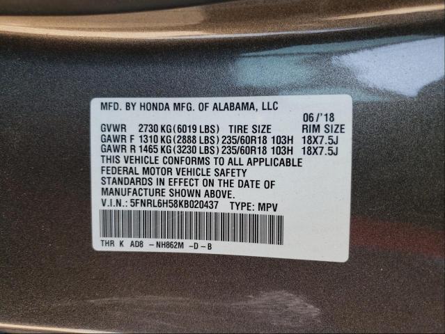 2019 HONDA ODYSSEY EX 5FNRL6H58KB020437