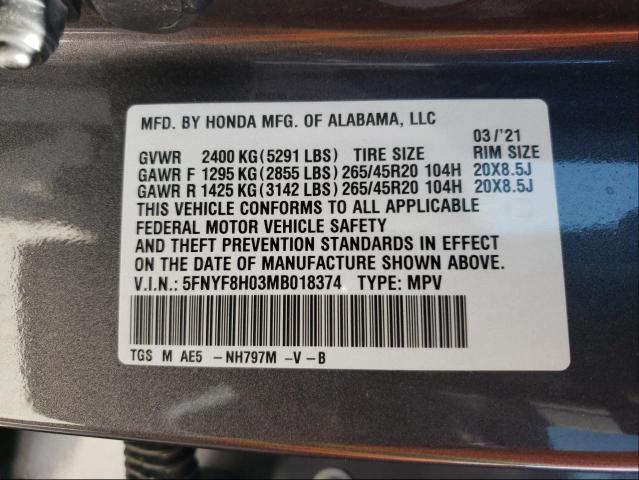 2021 HONDA PASSPORT E 5FNYF8H03MB018374