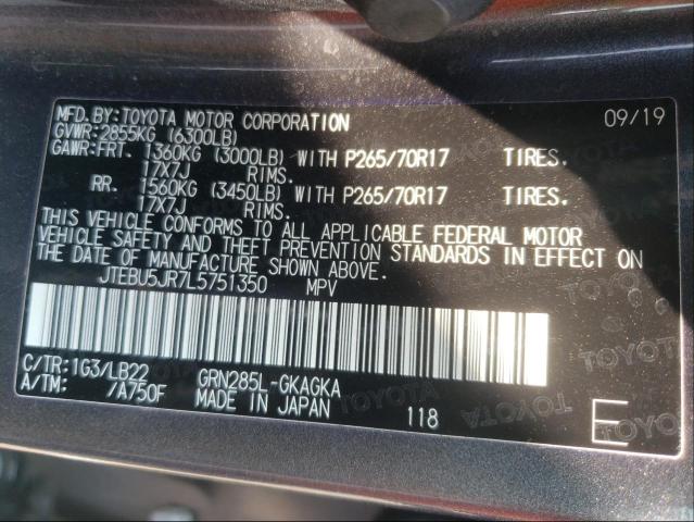 JTEBU5JR7L5751350 Toyota 4Runner Sr 2020. Фото: 9
