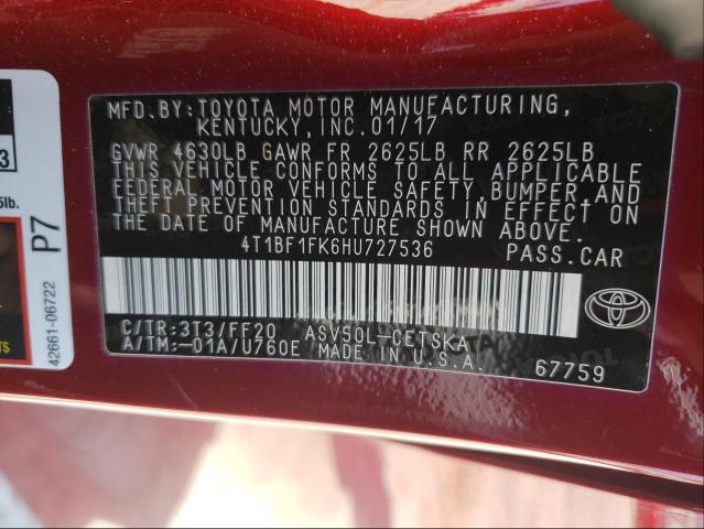 2017 TOYOTA CAMRY LE/S 4T1BF1FK6HU727536