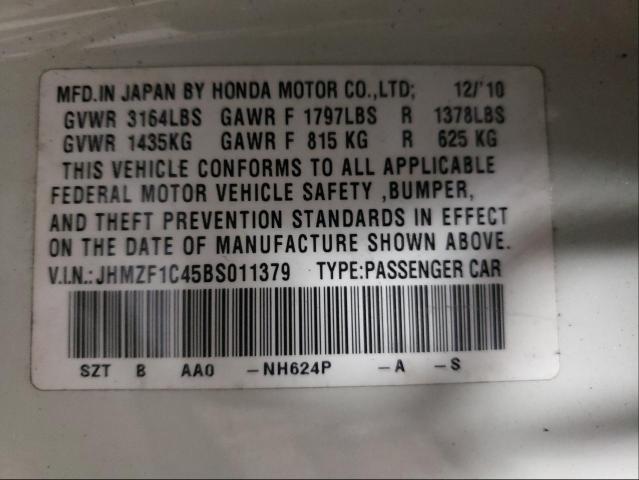 2011 HONDA CR-Z JHMZF1C45BS011379