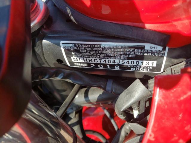 2018 HONDA CBR650 F MLHRC7404J5400131
