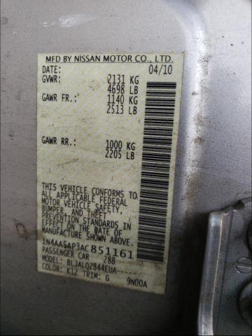 2010 NISSAN MAXIMA 1N4AA5AP3AC851161