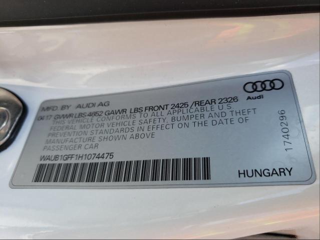2017 AUDI S3 PREMIUM WAUB1GFF1H1074475