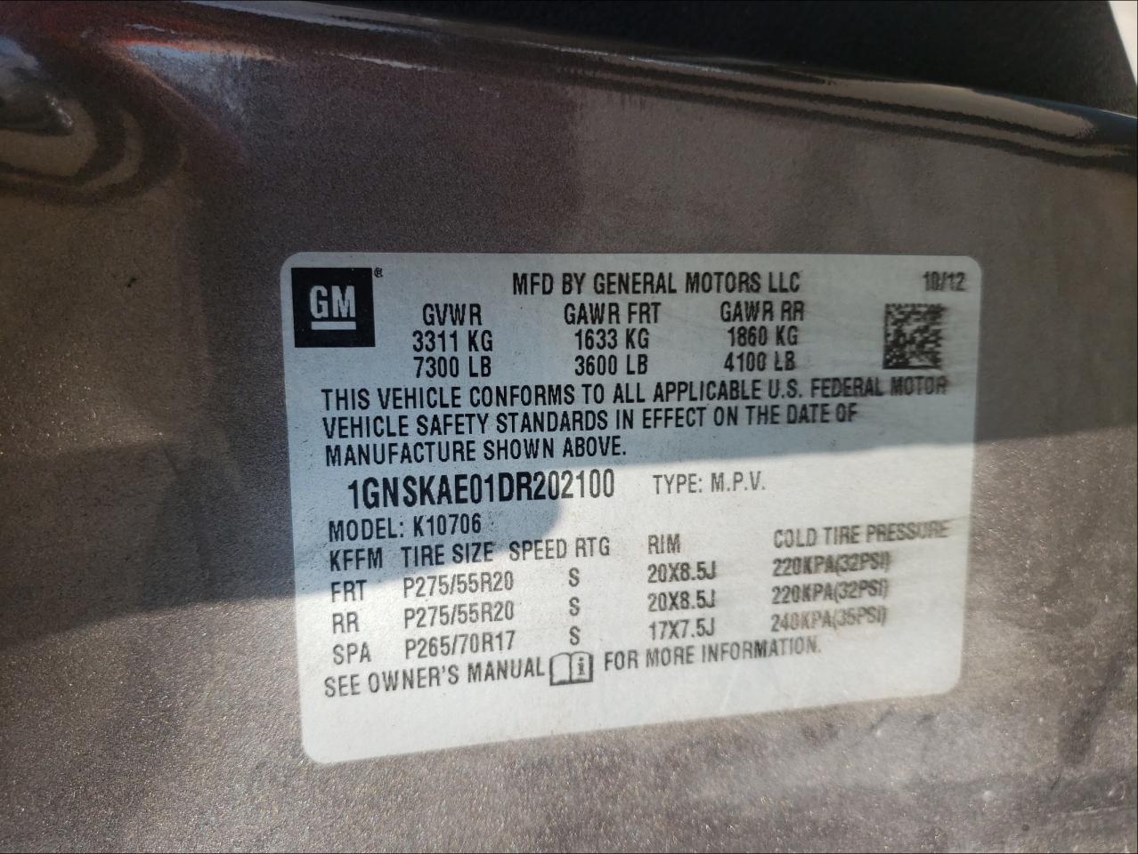 2013 Chevrolet Tahoe K1500 Ls VIN: 1GNSKAE01DR202100 Lot: 57896221
