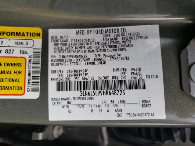 2017 LINCOLN MKZ RESERV 3LN6L5E99HR648725