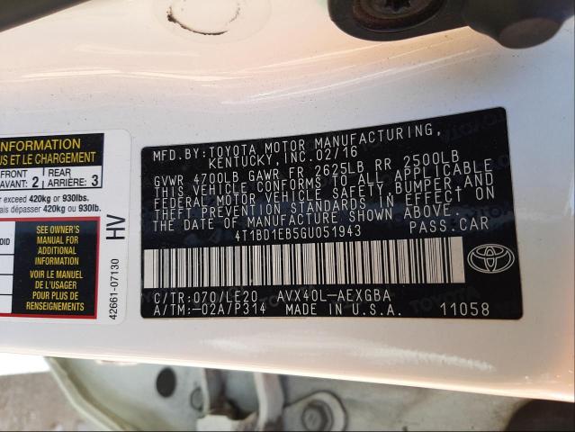 2016 TOYOTA AVALON HYB 4T1BD1EB5GU051943