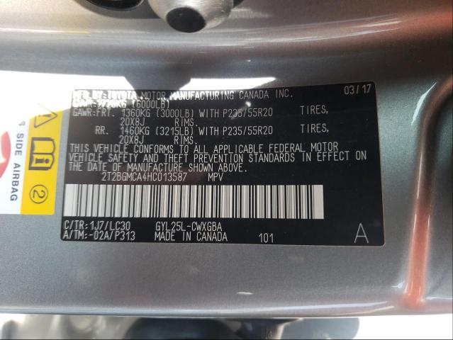 2017 LEXUS RX 450H BA 2T2BGMCA4HC013587