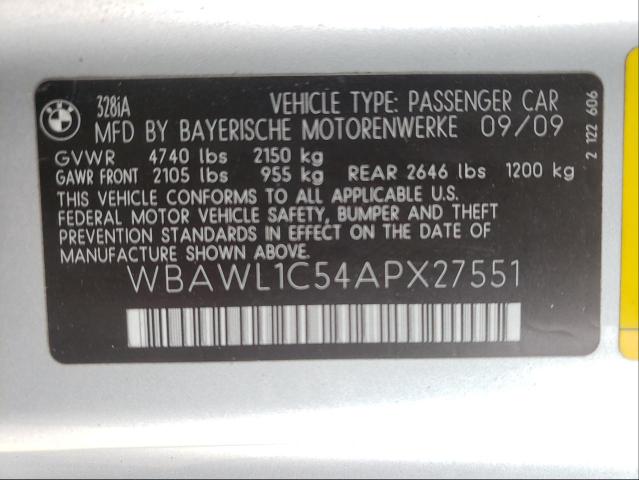 2010 BMW 328I WBAWL1C54APX27551