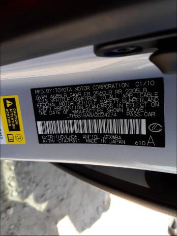 2010 LEXUS HS 250H JTHBB1BA8A2024274