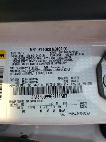 3FA6P0D99GR111502 FORD FUSION 2016