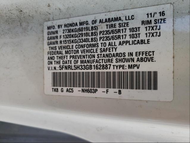 2016 HONDA ODYSSEY SE 5FNRL5H33GB162887