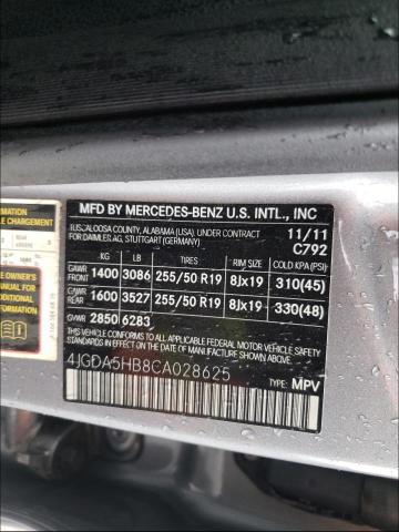 2012 MERCEDES-BENZ MI3 50 4JGDA5HB8CA028625