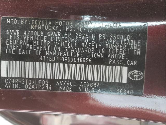 2013 TOYOTA AVALON HYB 4T1BD1EB8DU018656