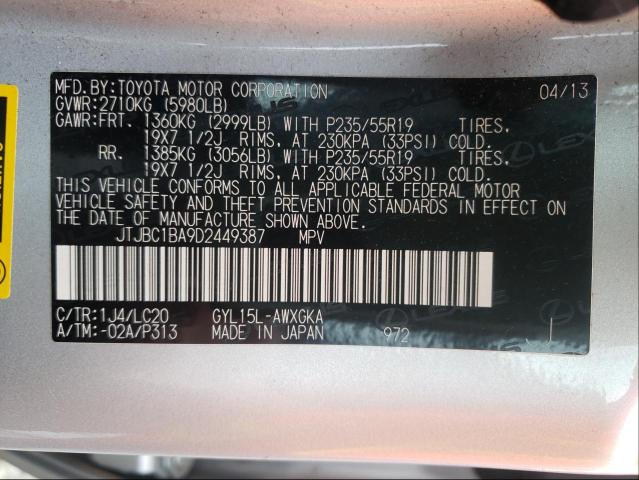 2013 LEXUS RX 450 JTJBC1BA9D2449387