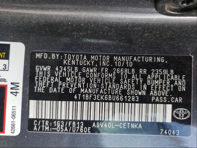 2011 TOYOTA CAMRY BASE 4T1BF3EK6BU661283